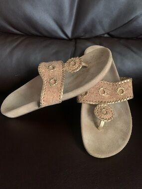 Jack Rogers Tan Suede Cork-Trim Thong Sandals